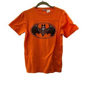 Vintage Batman Skeleton Bat Logo Orange Short Sleeve T-Shirt XL Halloween Cotton